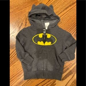 Batman Zipper Hoodie with Ears on Hood Size 2. Attached Cape is missing